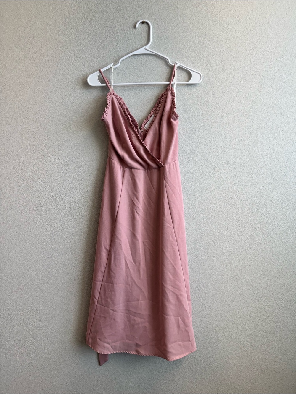Blush Pink Ruffle-Trim Midi Slip Dress